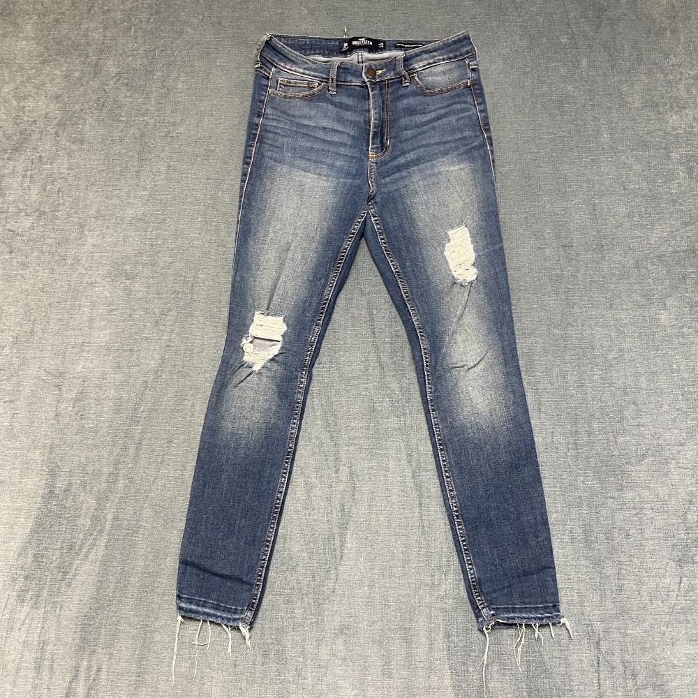 Hollister High Rise Super Skinny Crop Jeans Women 3R 26/26 Blue Denim Distressd